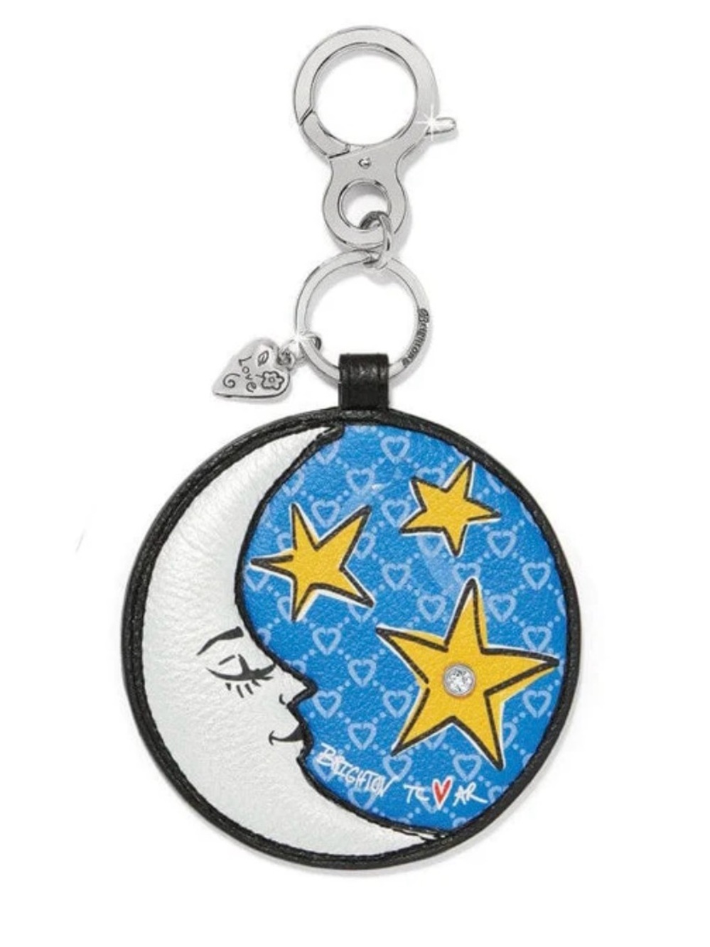 Brighton Blue, Yellow & White Moon and Stars Leather Keychain